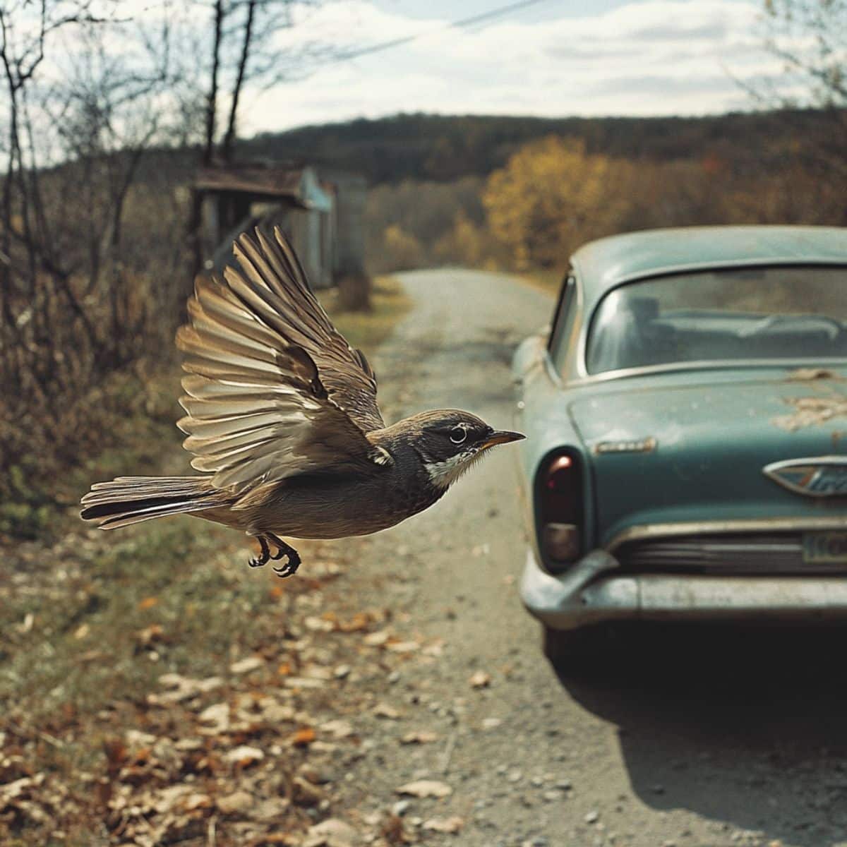 bird flying in front of car meaning